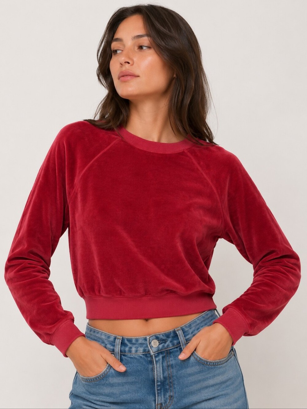 Re/Done NWT Red Velvet Cropped Sweatshirt